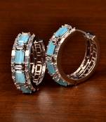 Rhodium Plated American Diamond and Sky Stone Embellished Designer Hoops 216ED379