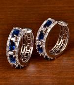 Rhodium Plated American Diamond and Blue Stone Embellished Designer Hoops 216ED382