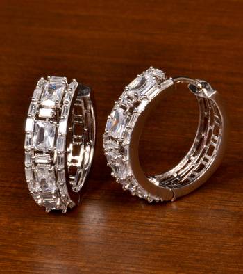 Rhodium Plated American Diamond Embellished Designer Hoops 216ED383 1