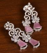 Rhodium Plated Baby Pink Stone Embellished American Diamond Danglers 216ED385