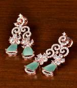 Rose Gold Plated Mint Stone Embellished American Diamond Danglers 216ED387