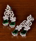 Rhodium Plated Green Stone Embellished American Diamond Danglers 216ED388