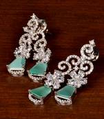 Rhodium Plated Mint Stone Embellished American Diamond Danglers 216ED389