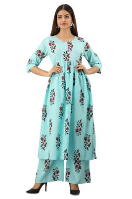 Turquoise printed cotton cotton-kurtis 1