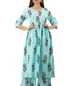 Turquoise printed cotton cotton-kurtis