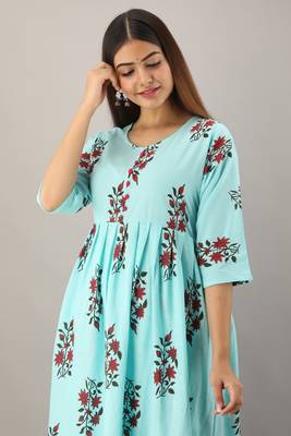 Turquoise printed cotton cotton-kurtis 2