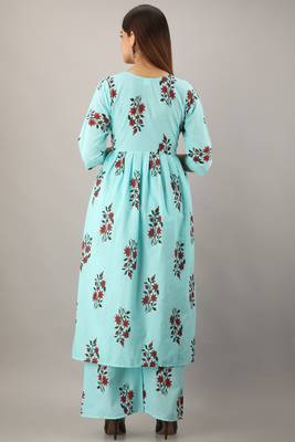 Turquoise printed cotton cotton-kurtis 3