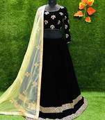 Black plain georgette semi stitched lehenga