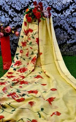 Beige printed linen saree with blouse 1