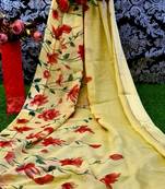 Beige printed linen saree with blouse