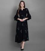 Women's Navy Blue Bandhni Print Rayon Gown Kurta