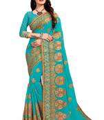 Green embroidered georgette saree with blouse