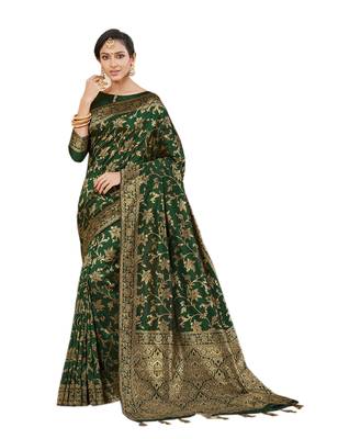 Green woven banarasi silk saree with blouse 1