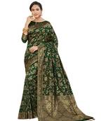 Green woven banarasi silk saree with blouse