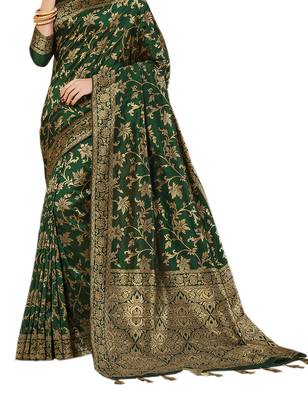 Green woven banarasi silk saree with blouse 2