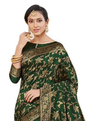 Green woven banarasi silk saree with blouse 3