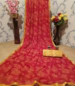 Red printed lycra saree with blouse