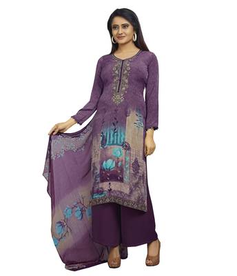 Purple embroidered crepe salwar 1