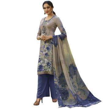 Blue embroidered crepe salwar 1