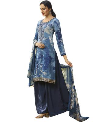 Blue embroidered crepe salwar 1