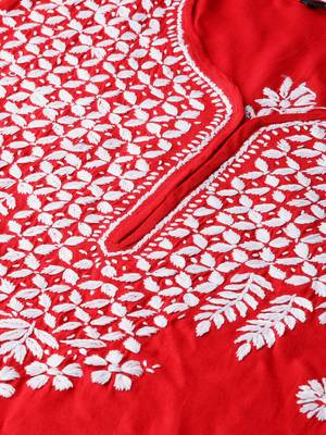 Red hand woven rayon chikankari-kurtis 2