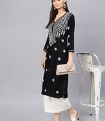Black hand woven rayon chikankari-kurtis