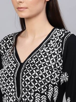 Black hand woven rayon chikankari-kurtis 2
