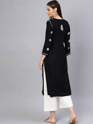 Black hand woven rayon chikankari-kurtis 3