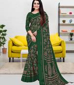 Dark green printed blended cotton saree with blouse