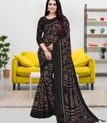 Black printed blended cotton saree with blouse