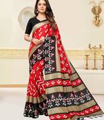 Red printed silk blend saree with blouse