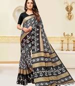 Grey printed silk blend saree with blouse