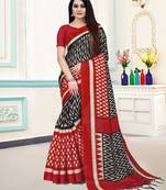 Red Printed Zari Silk Blend Saree With Blouse