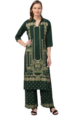 MRC Women Green Kurta and Palazzo Set Rayon 1