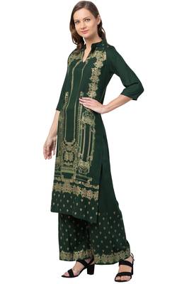 MRC Women Green Kurta and Palazzo Set Rayon 4