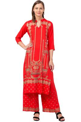 MRC Women Orange Kurta and Palazzo Set Rayon 1