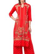 MRC Women Orange Kurta and Palazzo Set Rayon