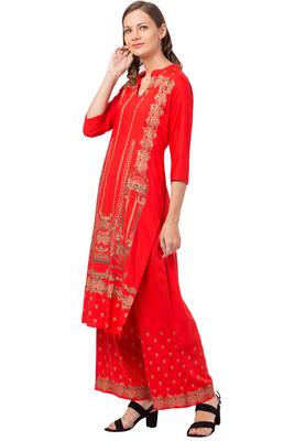 MRC Women Orange Kurta and Palazzo Set Rayon 4