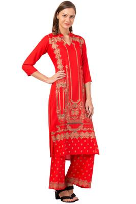 MRC Women Orange Kurta and Palazzo Set Rayon 5