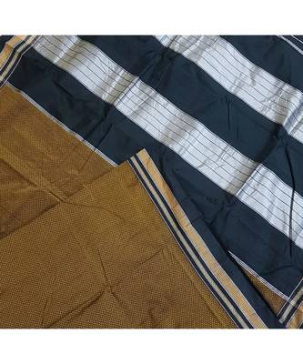 Mustard Khun/Khana sarees with contrasting black ilkal pallu and border 3