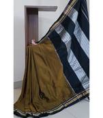 Mustard Khun/Khana sarees with contrasting black ilkal pallu and border