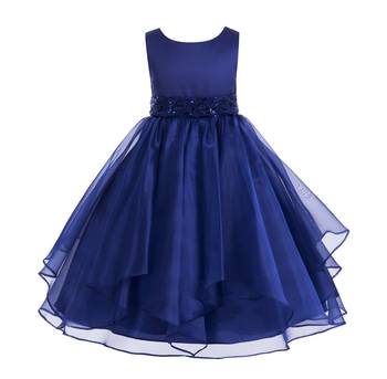 turquoise plain polyester kids girl gowns 1