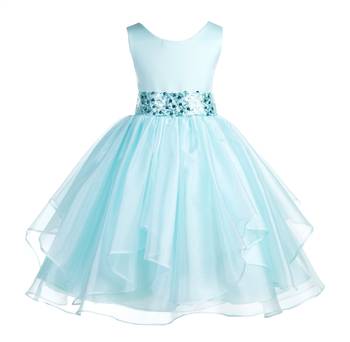 green plain polyester kids girl gowns 1