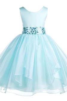 green plain polyester kids girl gowns