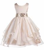 gold plain polyester kids girl gowns