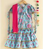blue Triple layered sharara Kurti set