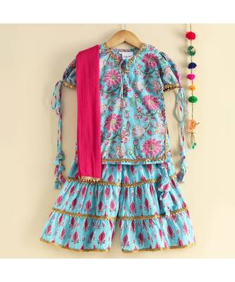 blue Triple layered sharara Kurti set 3