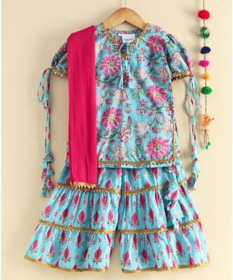 blue Triple layered sharara Kurti set 4