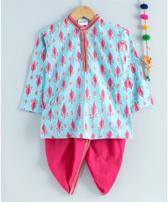 Blue Kurta with a Fuschia Dhoti 1