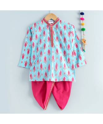 Blue Kurta with a Fuschia Dhoti 3
